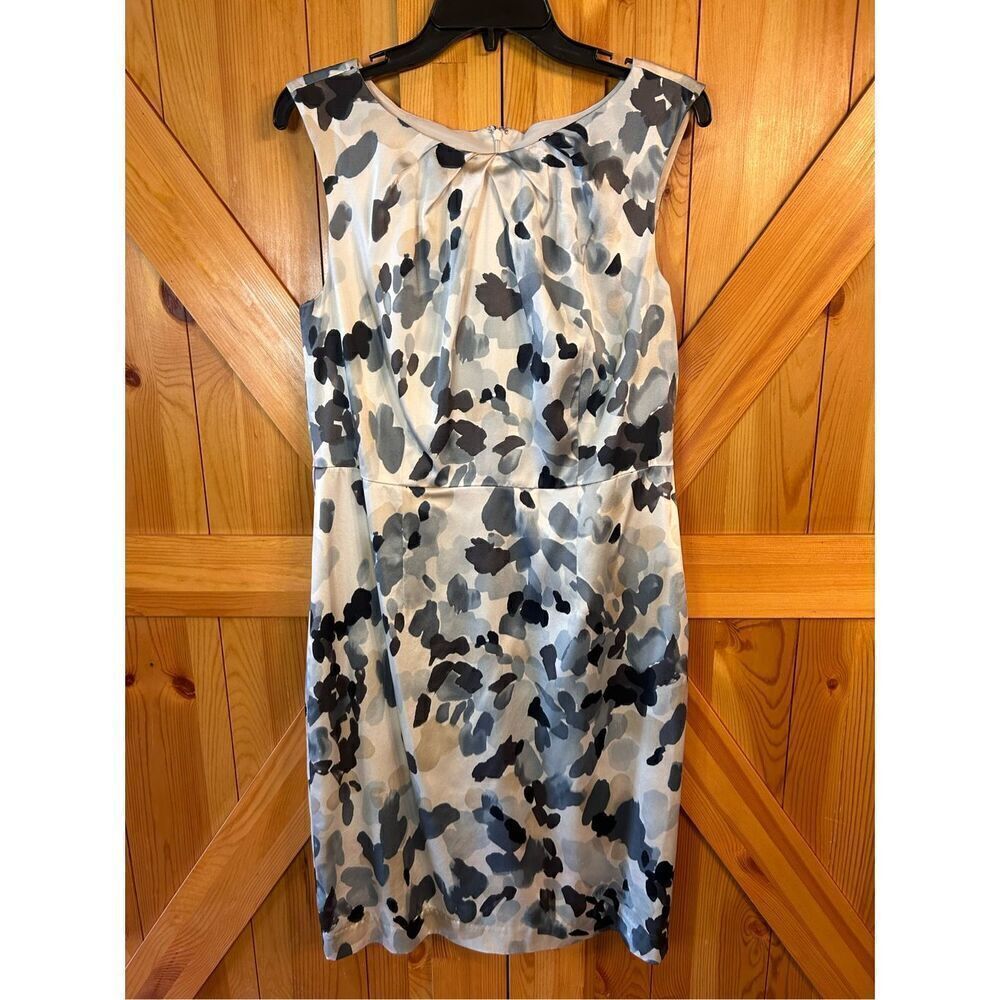 ANN TAYLOR SZ 12 SLEEVELESS SILK WATERCOLOR PRINT GRAY SHIFT DRESS (3958)